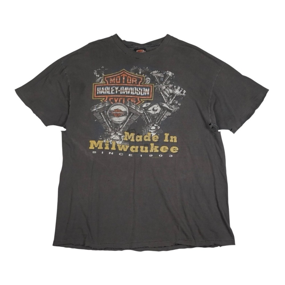 Vtg Thrashed Harley Davidson T Shirt Mens XXL Faded Black 90s Single Stitch USA